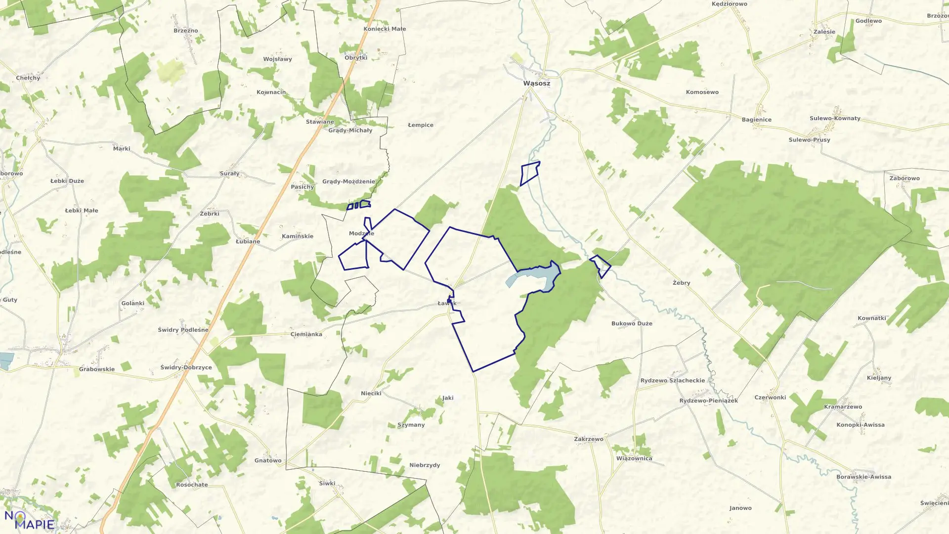 Mapa obrębu ŁAWSK PGR w gminie Wąsosz